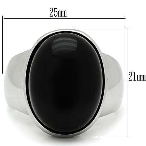 TK501 - High polished (no plating) Stainless Steel Ring with Semi-Precious Onyx in Jet - Alamode - Flyclothing LLC