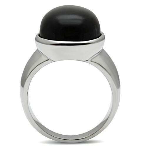TK501 - High polished (no plating) Stainless Steel Ring with Semi-Precious Onyx in Jet - Alamode - Flyclothing LLC