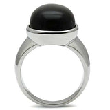 TK501 - High polished (no plating) Stainless Steel Ring with Semi-Precious Onyx in Jet - Alamode - Flyclothing LLC
