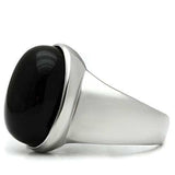 TK501 - High polished (no plating) Stainless Steel Ring with Semi-Precious Onyx in Jet - Alamode - Flyclothing LLC