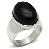 TK501 - High polished (no plating) Stainless Steel Ring with Semi-Precious Onyx in Jet - Alamode - Flyclothing LLC