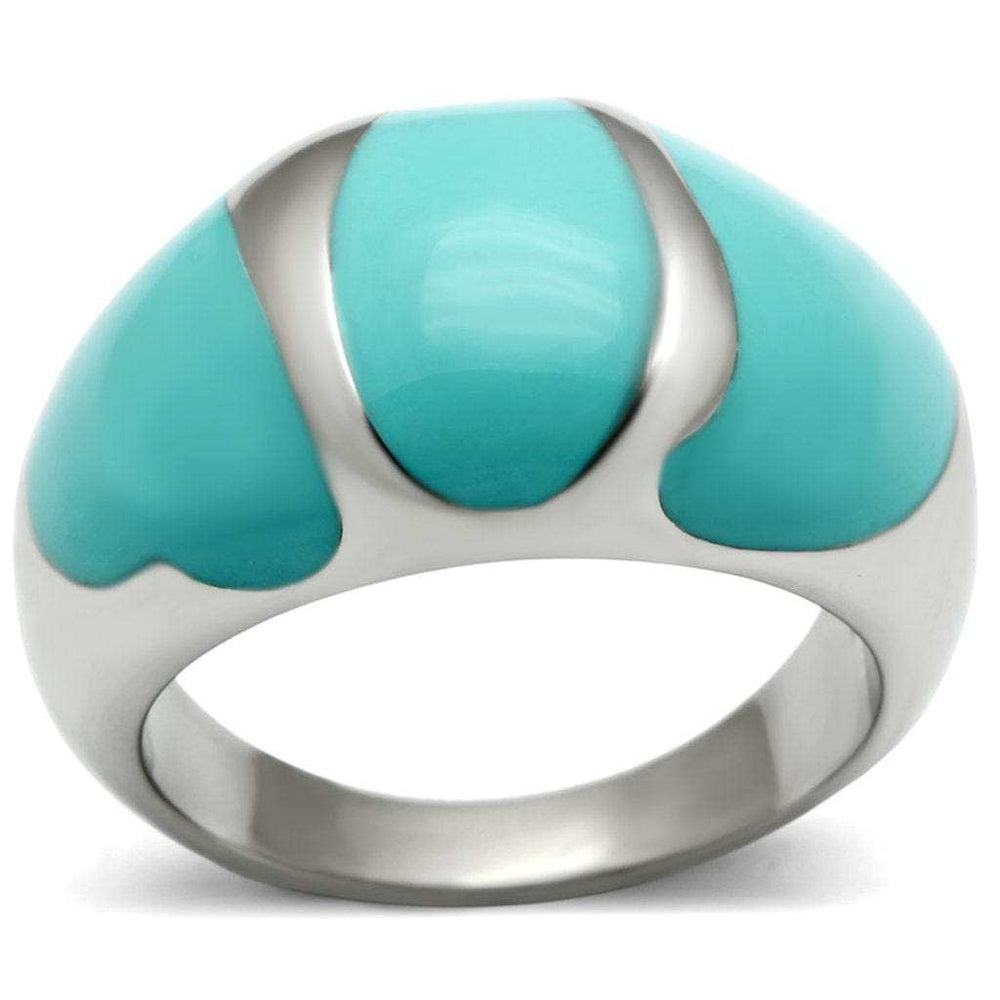 TK509 - High polished (no plating) Stainless Steel Ring with Epoxy in Turquoise - Alamode - Flyclothing LLC