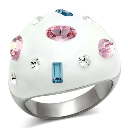 TK512 - High polished (no plating) Stainless Steel Ring with Top Grade Crystal in Multi Color - Alamode - Flyclothing LLC