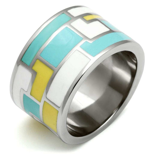 TK514 - High polished (no plating) Stainless Steel Ring with Epoxy in Multi Color - Alamode - Flyclothing LLC
