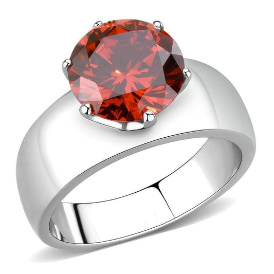 TK52001 - High polished (no plating) Stainless Steel Ring with AAA Grade CZ in Garnet - Alamode - Flyclothing LLC