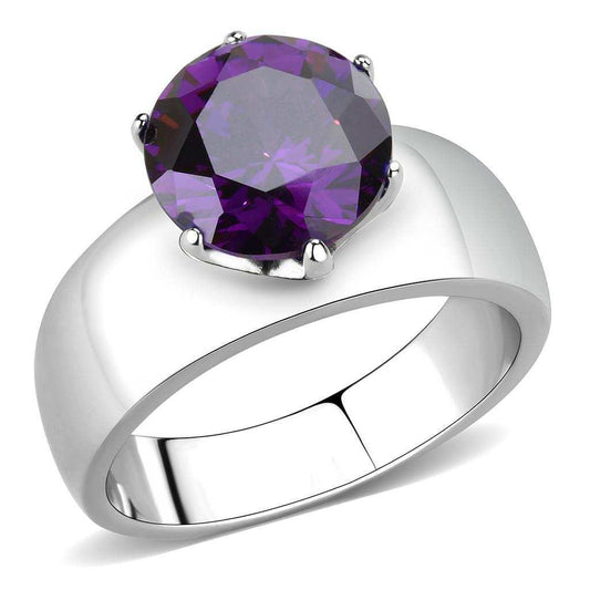 TK52002 - High polished (no plating) Stainless Steel Ring with AAA Grade CZ in Amethyst - Alamode - Flyclothing LLC