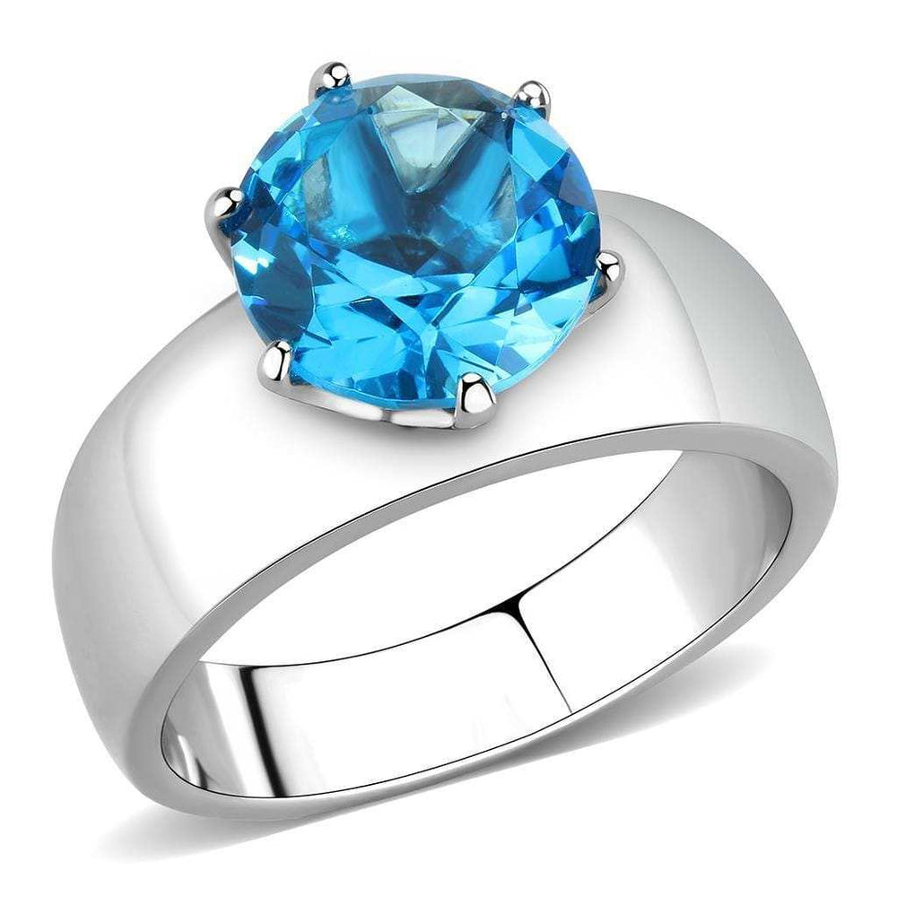TK52003 - High polished (no plating) Stainless Steel Ring with Synthetic Synthetic Glass in Sea Blue - Alamode - Flyclothing LLC