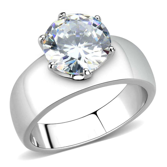TK52004 - High polished (no plating) Stainless Steel Ring with AAA Grade CZ in Clear - Alamode - Flyclothing LLC