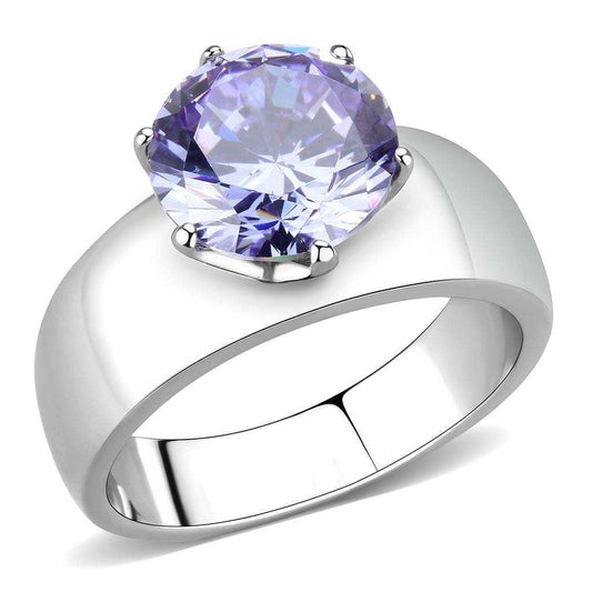 TK52006 - High polished (no plating) Stainless Steel Ring with AAA Grade CZ in Light Amethyst - Alamode - Flyclothing LLC