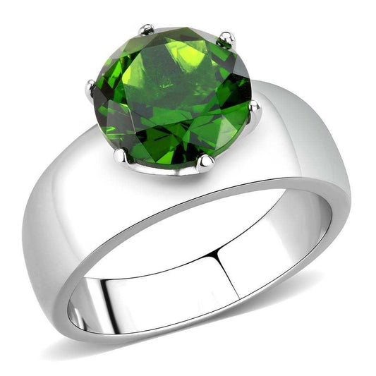 TK52008 - High polished (no plating) Stainless Steel Ring with Synthetic Synthetic Glass in Peridot - Alamode - Flyclothing LLC