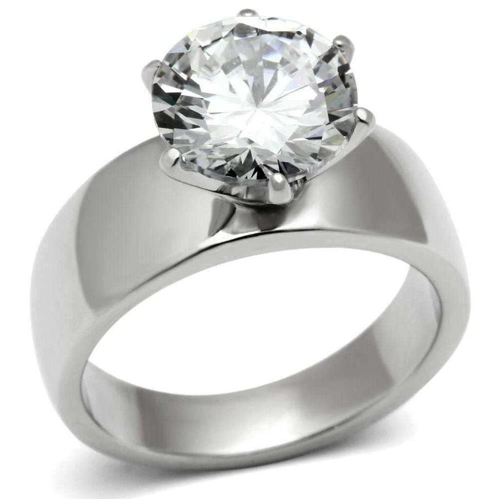 TK520 - High polished (no plating) Stainless Steel Ring with AAA Grade CZ in Clear - Alamode - Flyclothing LLC