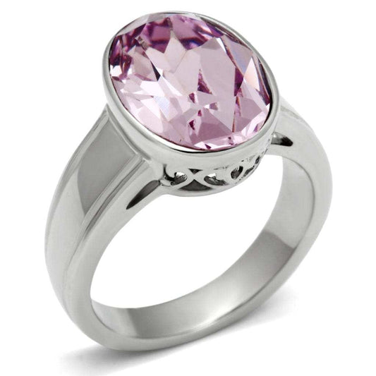 TK522 - High polished (no plating) Stainless Steel Ring with Top Grade Crystal in Light Amethyst - Alamode - Flyclothing LLC
