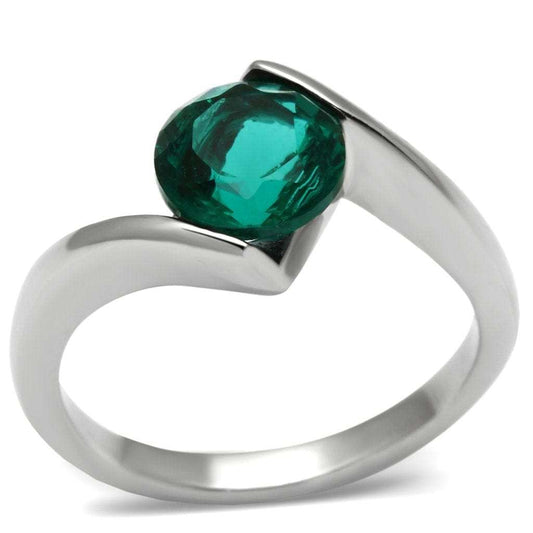 TK523 - High polished (no plating) Stainless Steel Ring with Synthetic Synthetic Glass in Blue Zircon - Alamode - Flyclothing LLC