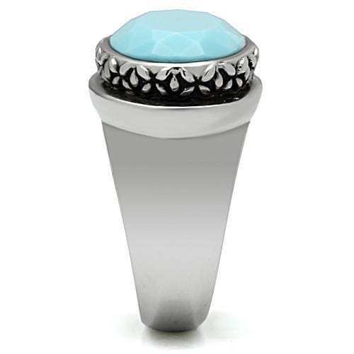 TK525 - High polished (no plating) Stainless Steel Ring with Synthetic Synthetic Glass in Sea Blue - Alamode - Flyclothing LLC