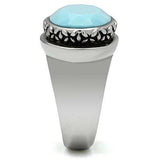 TK525 - High polished (no plating) Stainless Steel Ring with Synthetic Synthetic Glass in Sea Blue - Alamode - Flyclothing LLC