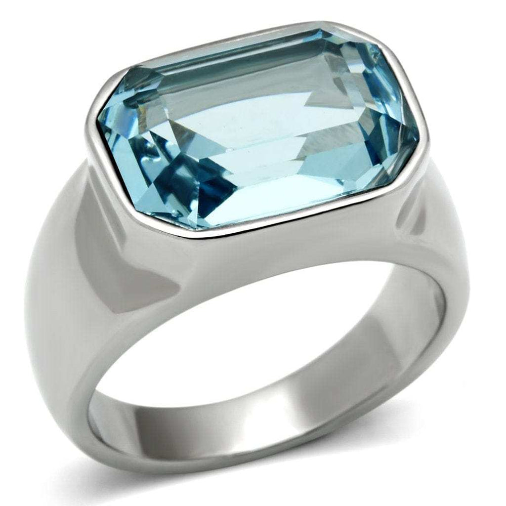 TK527 - High polished (no plating) Stainless Steel Ring with Top Grade Crystal in Sea Blue - Alamode - Flyclothing LLC