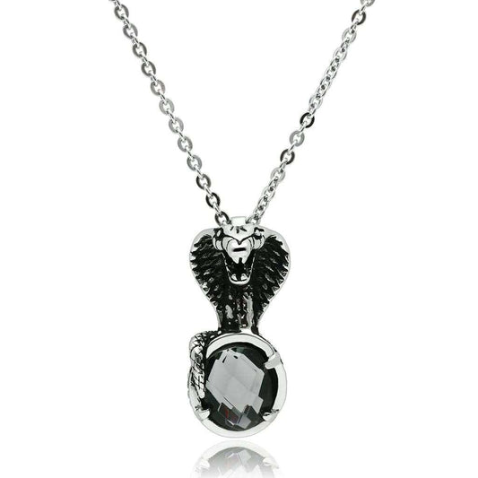 TK552 - High polished (no plating) Stainless Steel Necklace with Synthetic Acrylic in Jet - Alamode - Flyclothing LLC