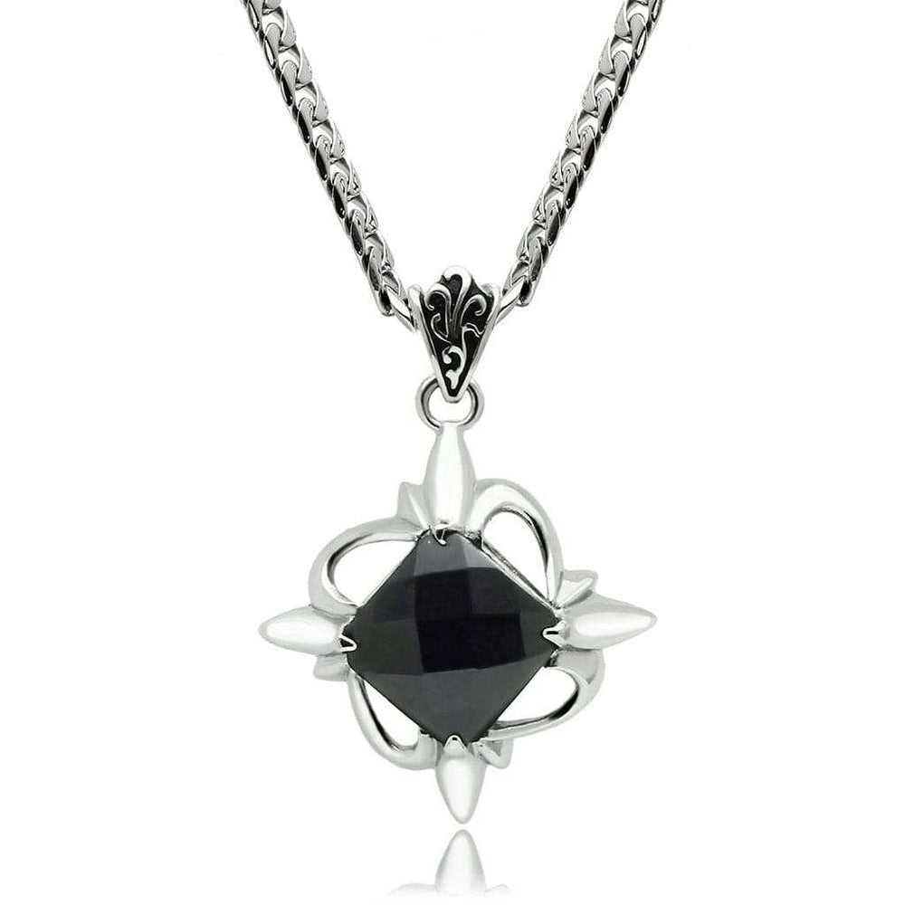 TK560 - High polished (no plating) Stainless Steel Chain Pendant with Synthetic Onyx in Jet - Alamode - Flyclothing LLC