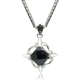 TK560 - High polished (no plating) Stainless Steel Chain Pendant with Synthetic Onyx in Jet - Alamode - Flyclothing LLC