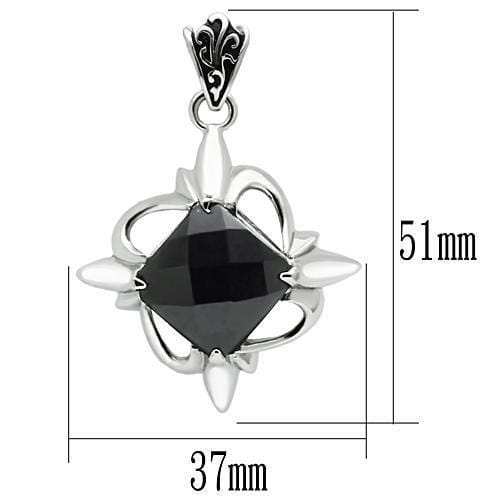 TK560 - High polished (no plating) Stainless Steel Chain Pendant with Synthetic Onyx in Jet - Alamode - Flyclothing LLC