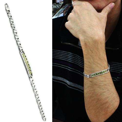 TK570 - High polished (no plating) Stainless Steel Bracelet with AAA Grade CZ in Olivine color - Alamode - Flyclothing LLC