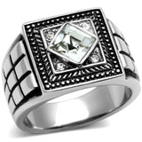 TK589 - High polished (no plating) Stainless Steel Ring with Top Grade Crystal in Clear - Alamode - Flyclothing LLC
