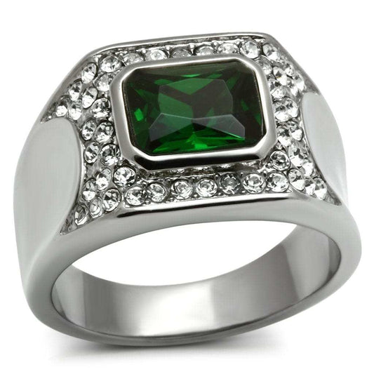 TK590 - High polished (no plating) Stainless Steel Ring with Synthetic Synthetic Glass in Emerald - Alamode - Flyclothing LLC