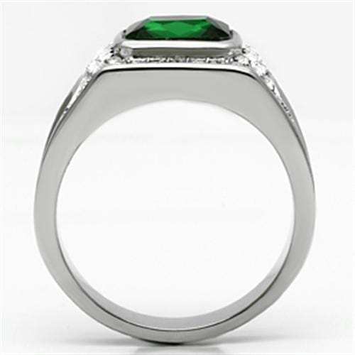 TK590 - High polished (no plating) Stainless Steel Ring with Synthetic Synthetic Glass in Emerald - Alamode - Flyclothing LLC