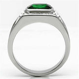 TK590 - High polished (no plating) Stainless Steel Ring with Synthetic Synthetic Glass in Emerald - Alamode - Flyclothing LLC