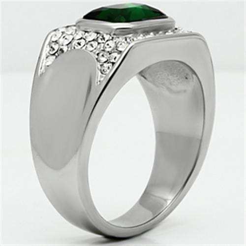 TK590 - High polished (no plating) Stainless Steel Ring with Synthetic Synthetic Glass in Emerald - Alamode - Flyclothing LLC