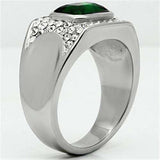 TK590 - High polished (no plating) Stainless Steel Ring with Synthetic Synthetic Glass in Emerald - Alamode - Flyclothing LLC