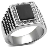 TK592 - High polished (no plating) Stainless Steel Ring with Synthetic Synthetic Stone in Jet - Alamode - Flyclothing LLC