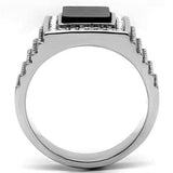 TK592 - High polished (no plating) Stainless Steel Ring with Synthetic Synthetic Stone in Jet - Alamode - Flyclothing LLC