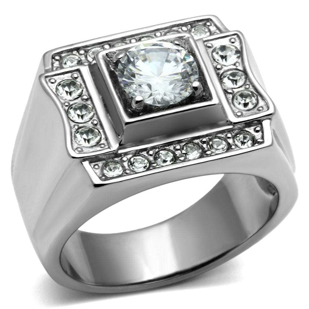 TK593 - High polished (no plating) Stainless Steel Ring with AAA Grade CZ in Clear - Alamode - Flyclothing LLC