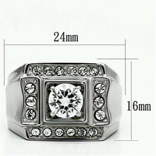 TK593 - High polished (no plating) Stainless Steel Ring with AAA Grade CZ in Clear - Alamode - Flyclothing LLC