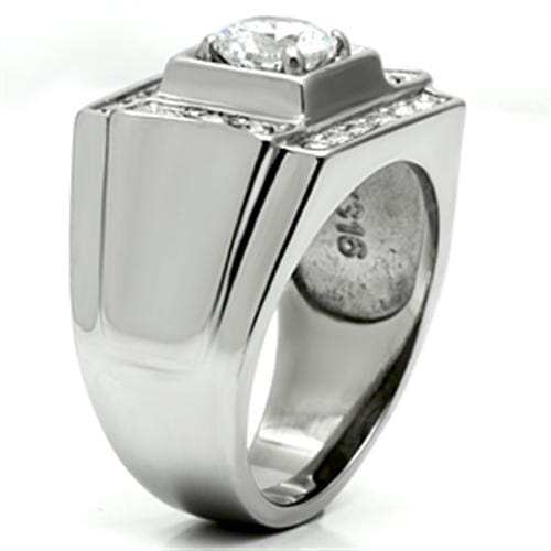 TK593 - High polished (no plating) Stainless Steel Ring with AAA Grade CZ in Clear - Alamode - Flyclothing LLC