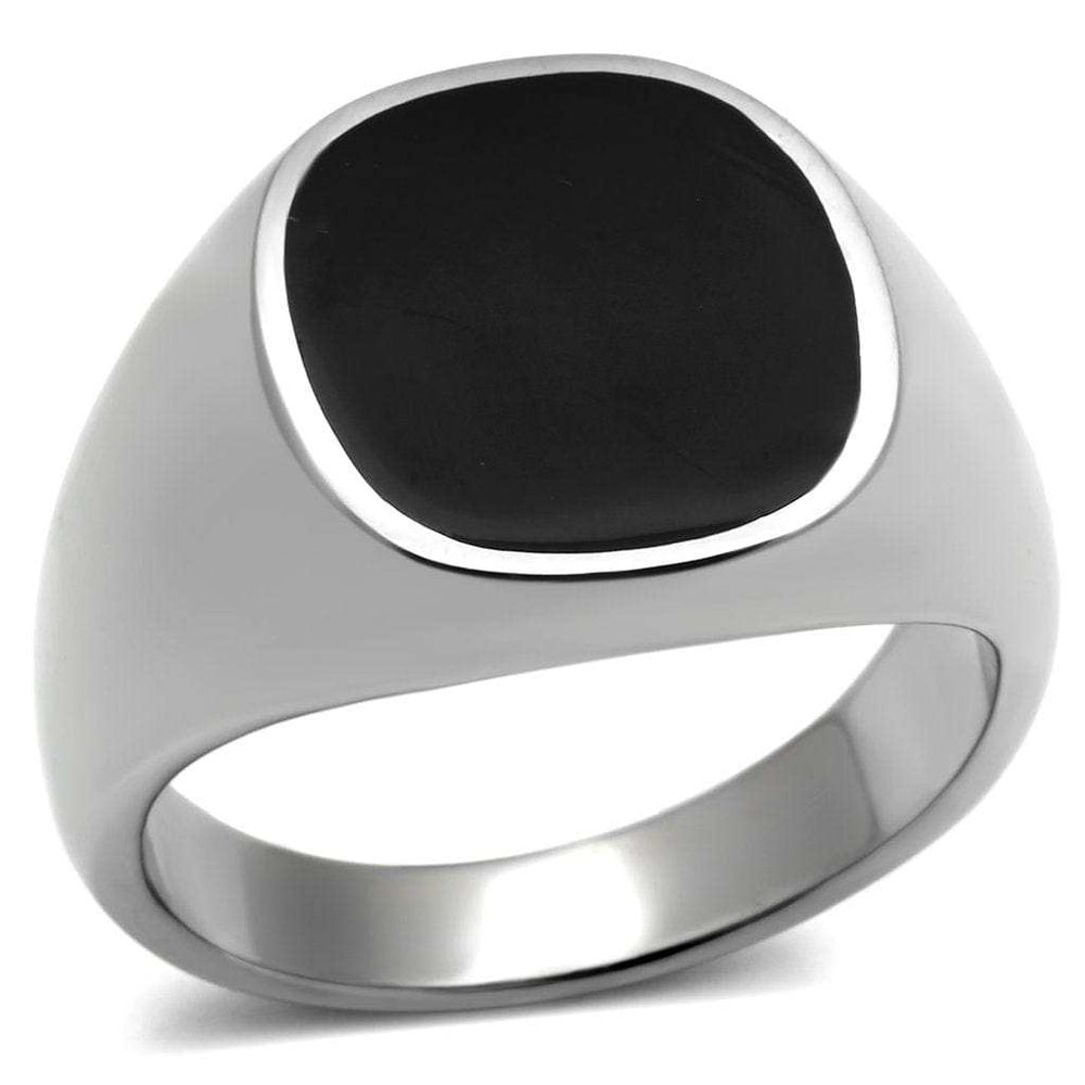 TK595 - High polished (no plating) Stainless Steel Ring with Epoxy in Jet - Alamode - Flyclothing LLC