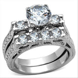 TK5X019 - High polished (no plating) Stainless Steel Ring with AAA Grade CZ in Clear - Alamode - Flyclothing LLC