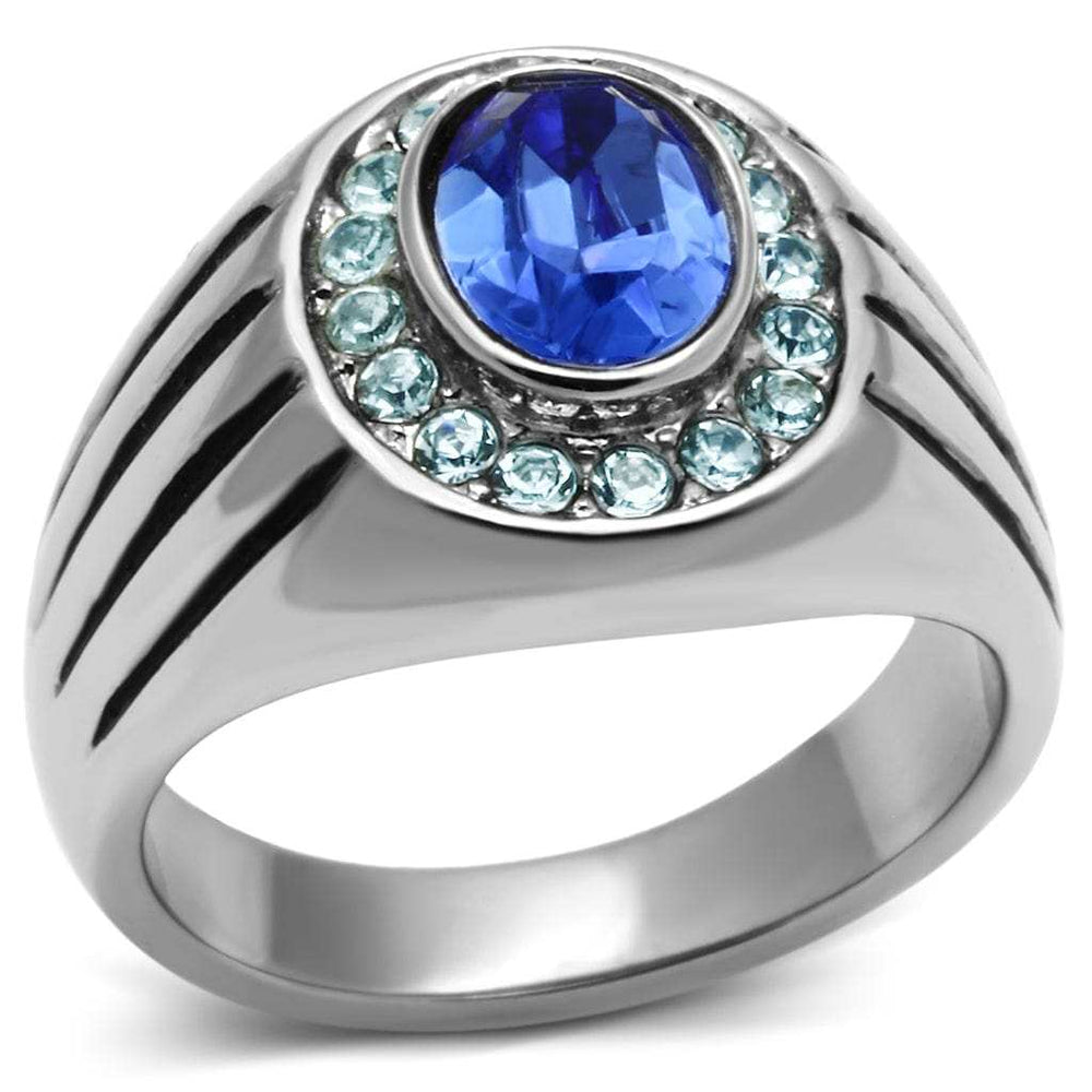TK601 - High polished (no plating) Stainless Steel Ring with Top Grade Crystal in Sapphire - Alamode - Flyclothing LLC