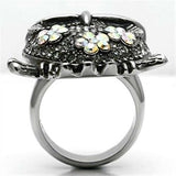 TK603 - High polished (no plating) Stainless Steel Ring with Top Grade Crystal in Smoked Quartz - Alamode - Flyclothing LLC