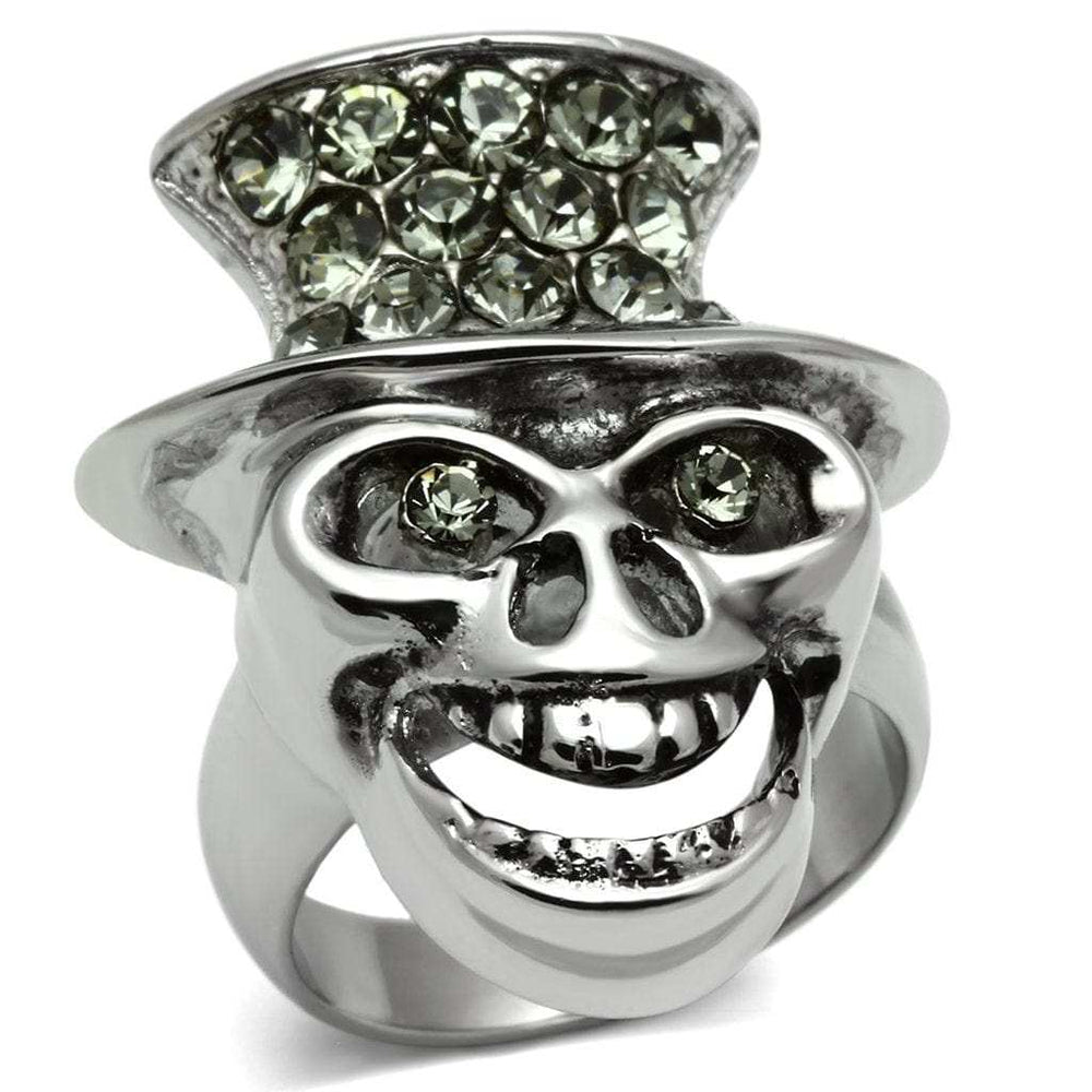 TK605 - High polished (no plating) Stainless Steel Ring with Top Grade Crystal in Black Diamond - Alamode - Flyclothing LLC