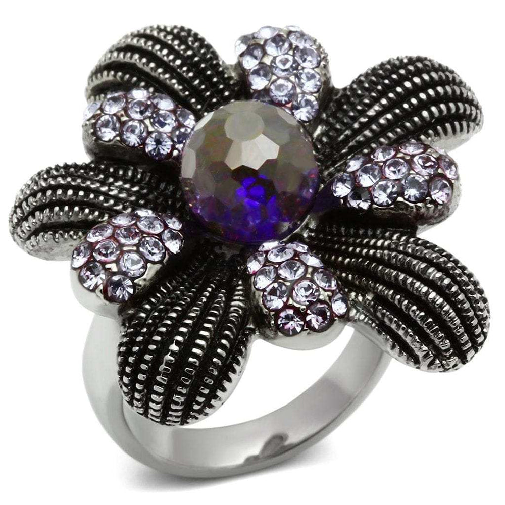 TK607 - High polished (no plating) Stainless Steel Ring with Synthetic Synthetic Glass in Amethyst - Alamode - Flyclothing LLC