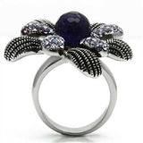 TK607 - High polished (no plating) Stainless Steel Ring with Synthetic Synthetic Glass in Amethyst - Alamode - Flyclothing LLC