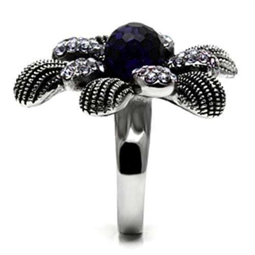 TK607 - High polished (no plating) Stainless Steel Ring with Synthetic Synthetic Glass in Amethyst - Alamode - Flyclothing LLC