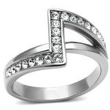 TK624 - High polished (no plating) Stainless Steel Ring with Top Grade Crystal in Clear - Alamode - Flyclothing LLC