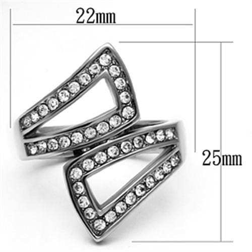 TK625 - High polished (no plating) Stainless Steel Ring with Top Grade Crystal in Clear - Alamode - Flyclothing LLC