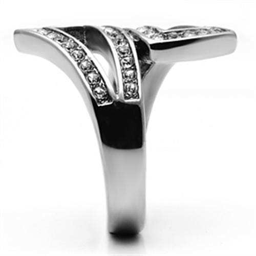 TK625 - High polished (no plating) Stainless Steel Ring with Top Grade Crystal in Clear - Alamode - Flyclothing LLC