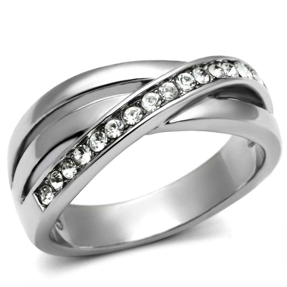 TK626 - High polished (no plating) Stainless Steel Ring with Top Grade Crystal in Clear - Alamode - Flyclothing LLC
