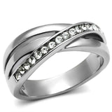 TK626 - High polished (no plating) Stainless Steel Ring with Top Grade Crystal in Clear - Alamode - Flyclothing LLC