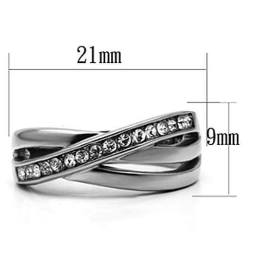 TK626 - High polished (no plating) Stainless Steel Ring with Top Grade Crystal in Clear - Alamode - Flyclothing LLC